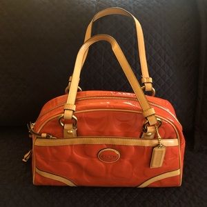 COACH Peyton Papaya Patent Leather with Leather Trim Satchel